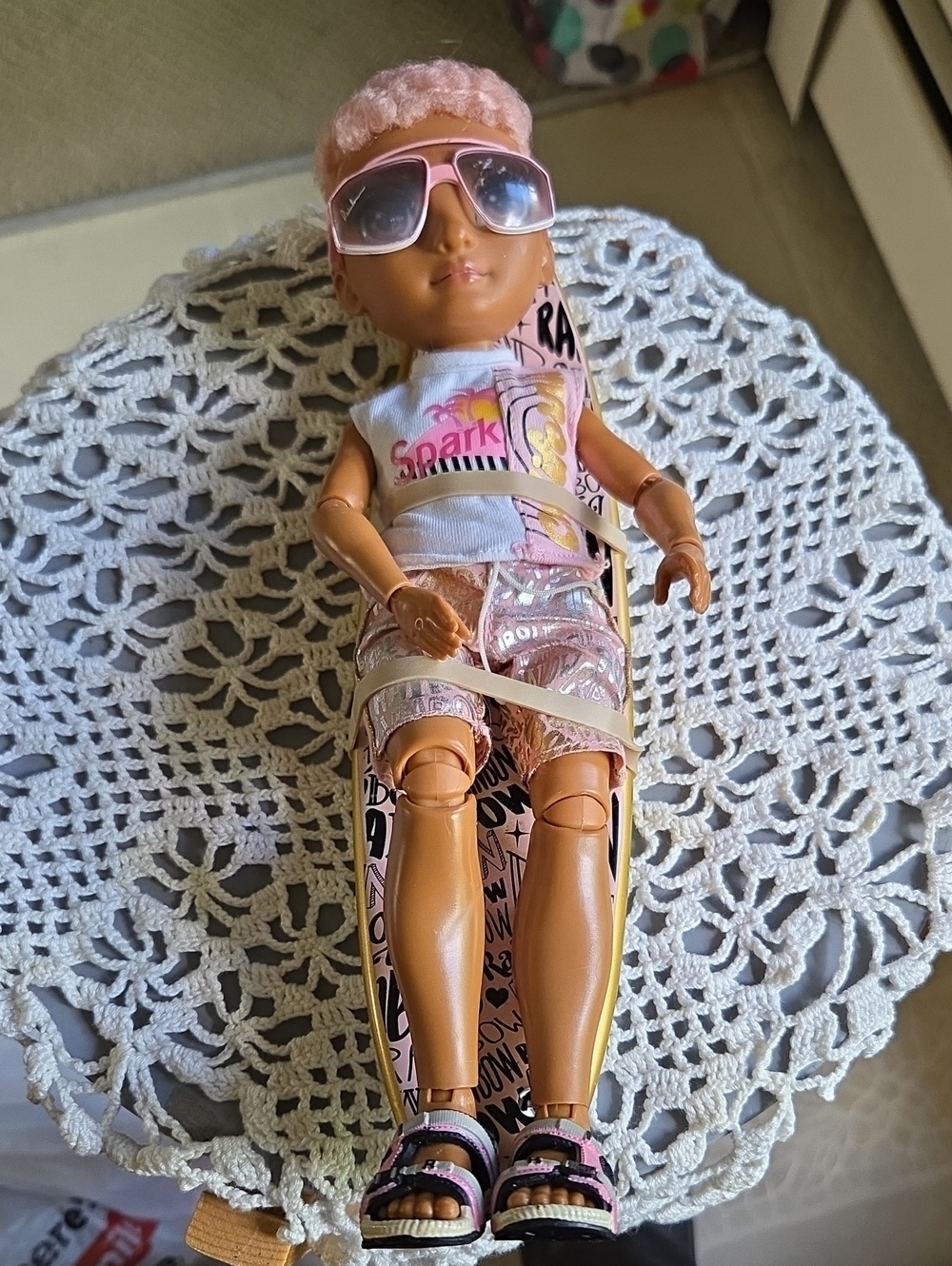 Pink Fashion Doll with Sunglasses and Glitter Outfit